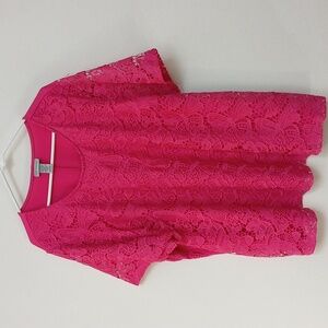 Catherines Pink Short Sleeve Top With Butterfly Lace Overlay Size 2X Spring